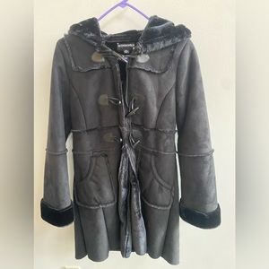 Rothschild Girls Black Faux Fur and Suede Hooded Dress-coat